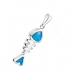 925 Sterling Silver Opal Fish Pendant